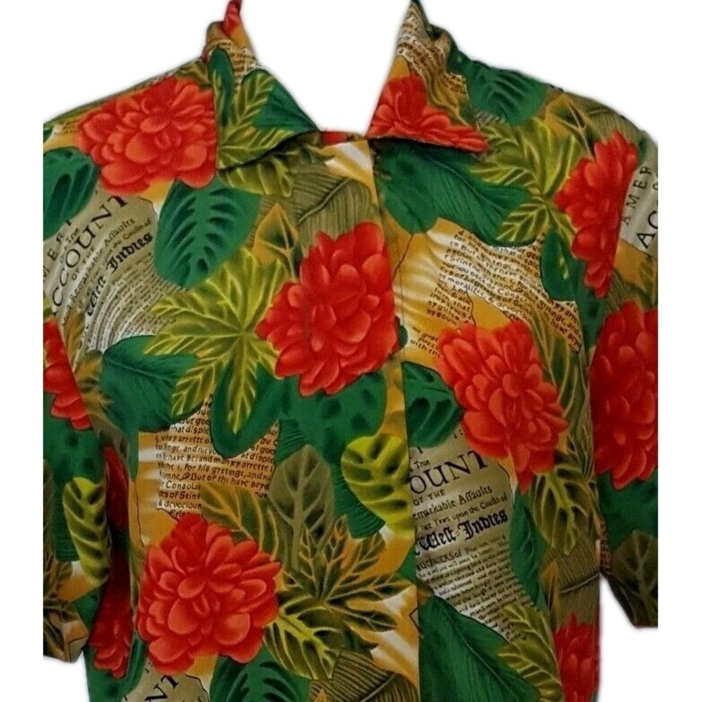 Erena by Irene Koenig Vintage Floral Blouse 10 Tropical Short Sleeve Button